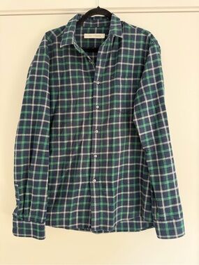 National Standards Men’s Navy & Green Plaid Flannel Button-Down Shirt Size XL